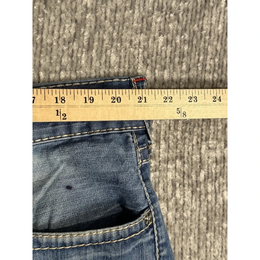 True Religion Straight Flap Old Multi Big T Distressed Blue Jeans Mens 40 X 34